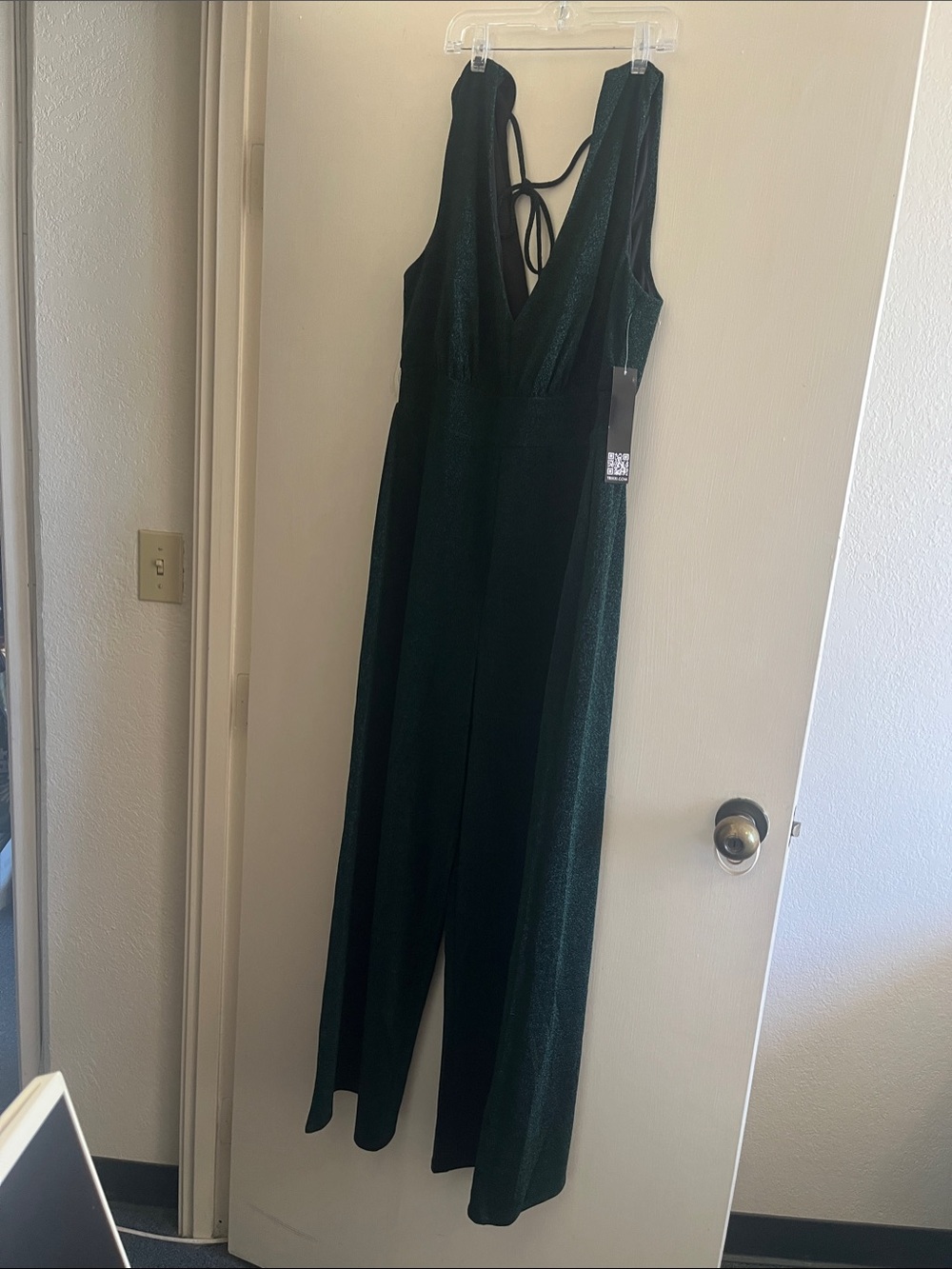 Trixxi Shimmery Dark Green V-Neck Jumpsuit